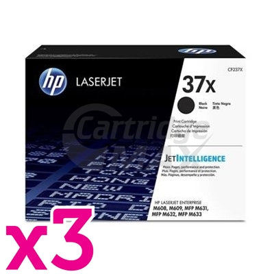 3 x HP CF237X (37X) Original Black High Yield Toner Cartridge - 25,000 Pages