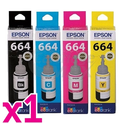 4-Pack Original Epson T664 EcoTank Ink Bottles [BK+C+M+Y]