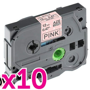 10 x Brother TZe-MPPD36 Generic 12mm Grey on Pink Polka Dot Laminated Tape - 4 metres