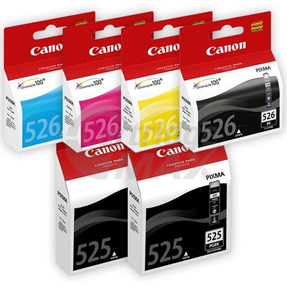 6-Pack Original Canon PGI-525 & CLI-526 Inkjet Combo [2BK,1PBK,1C,1M,1Y]