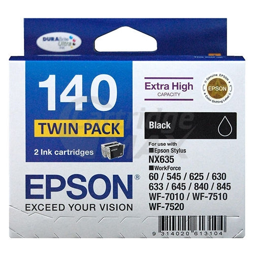 Epson 140 (T1401) Original Black Extra High Yield Inkjet Cartridge [Twin Pack] (C13T140194) [2BK] - 945 pages each