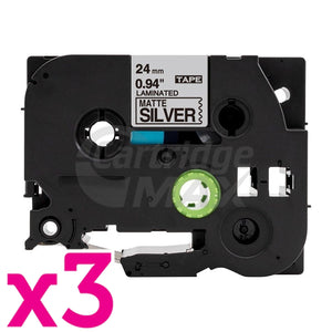 3 x Brother TZe-M951 Generic 24mm Black Text on Matt Silver Laminated Tape - 8 metres