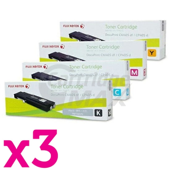 3 sets of 4 Pack Fuji Xerox DocuPrint CP405D, CM405DF Original Toner Cartridges (CT202033-CT202036)