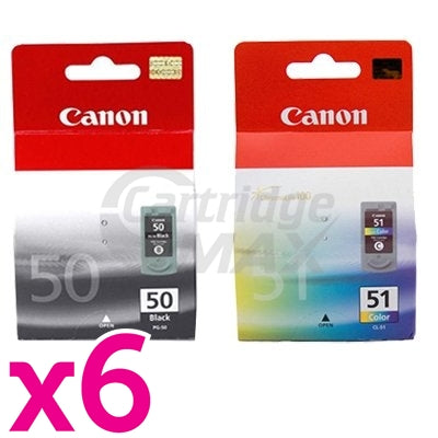 12 Pack Canon PG-50 CL-51 Original Inkjets [6BK,6C]