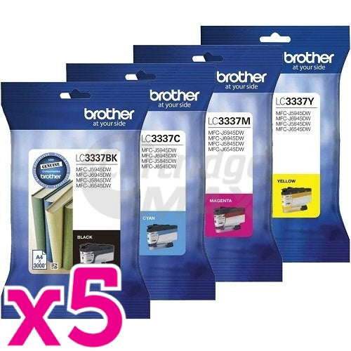 20 Pack Brother LC-3337 Original High Yield Ink Cartridge Combo [5BK, 5C, 5M, 5Y]