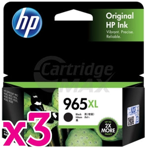3 x HP 965XL Original Black High Yield Inkjet Cartridge 3JA84AA - 2,000 Pages