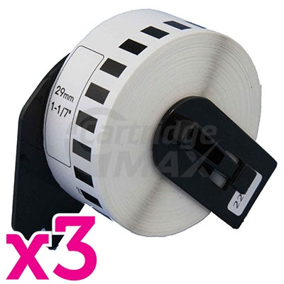 3 x Brother DK-22210 Generic Black Text on White Continuous Paper Label Roll 29mm x 30.48m