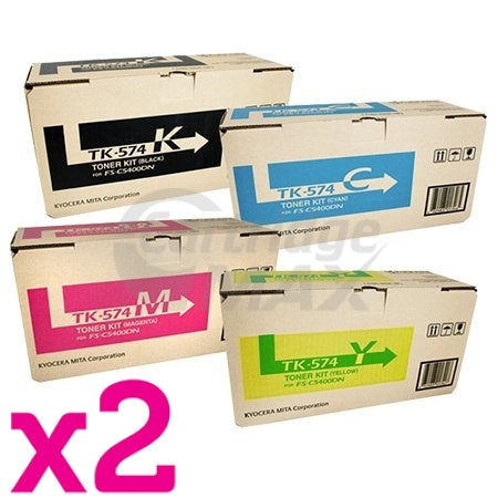 2 sets of 4 Pack Original Kyocera TK-574 Toner Cartridges FS-C5400DN, P-7035CDN [2BK,2C,2M,2Y]