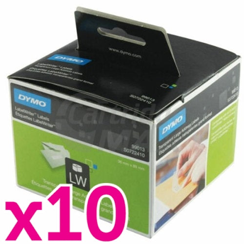 10 x Dymo SD99013 / S0722410 Original Black on Clear Plastic Label Roll 36mm x 89mm - 260 labels per roll