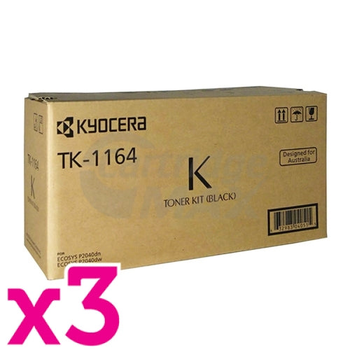 3 x Original Kyocera TK-1164 Black Toner Cartridge P2040DW, P2040DN