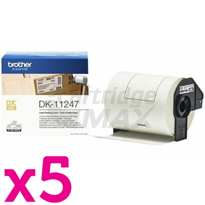 5 x Brother DK-11247 Original Black Text on White 103mm x 164mm Die-Cut Paper Label Roll - 180 labels per roll