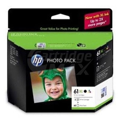 HP 61XL Original Photo Value Pack High Yield Inkjet Cartridges J3N03AA [BK+CL+Photo Paper]