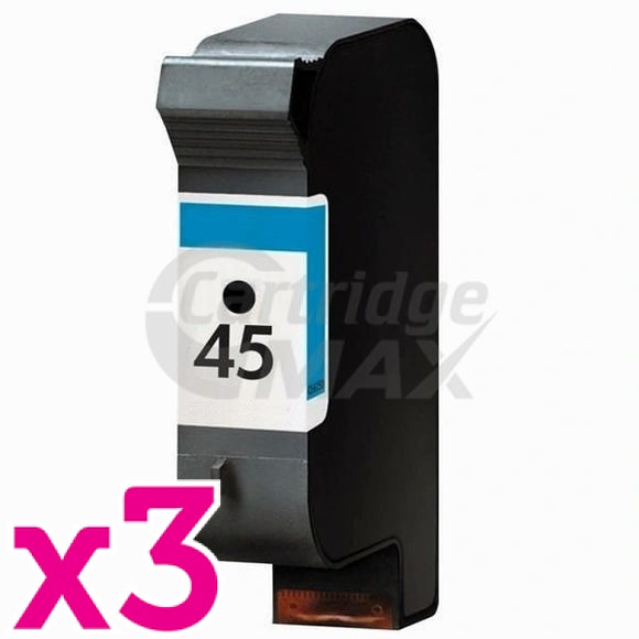 3 x HP 45 Generic Black Inkjet Cartridge 51645AA