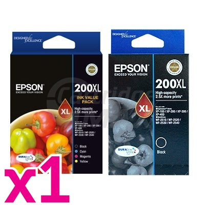 5 Pack Epson 200XL (C13T201692+C13T201192) Original High Yield Inkjet Cartridges [2BK,1C,1M,1Y]