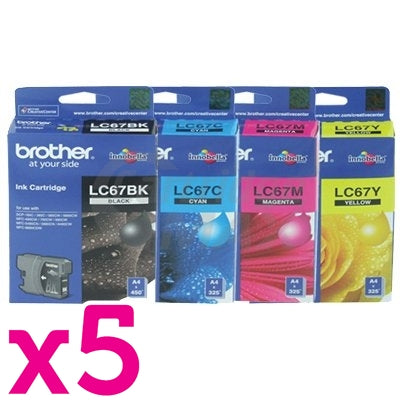 20 Pack Original Brother LC-67 Ink Combo [5BK+5C+5M+5Y]