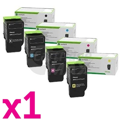 4 Pack Lexmark Original CS521 / CS622 / CX522 / CX622 / CX625 Extra High Yield Toner - BK 8,500 pages & CMY 5,000 pages [1BK,1C,1M,1Y]