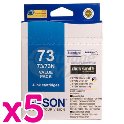 5 x Value Pack - Epson Original T0731-T0734 [73N] Series Ink Cartridges [C13T105192BP] [5BK,5C,5M,5Y]