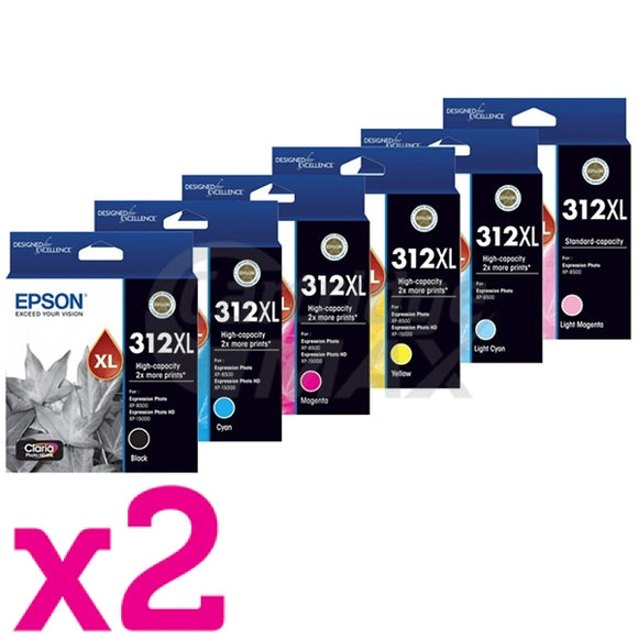 12 Pack Epson 312XL Original High Yield Inkjet Cartridge Combo [2BK,2C,2M,2Y,2LC,2LM]