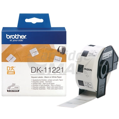 Brother DK-11221 Original Black Text on White 23mm x 23mm Die-Cut Paper Label Roll - 1000 labels per roll