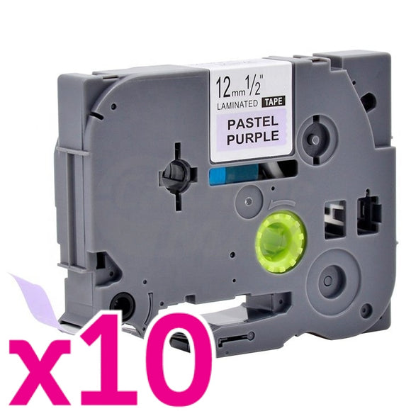 10 x Brother TZe-MQF31 Generic 12mm Black on Pastel Purple Laminated Tape - 4 metres