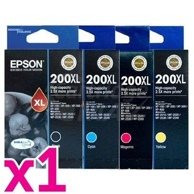 4 Pack Epson 200XL (C13T201192-C13T201492) Original High Yield Inkjet Cartridges [1BK,1C,1M,1Y]