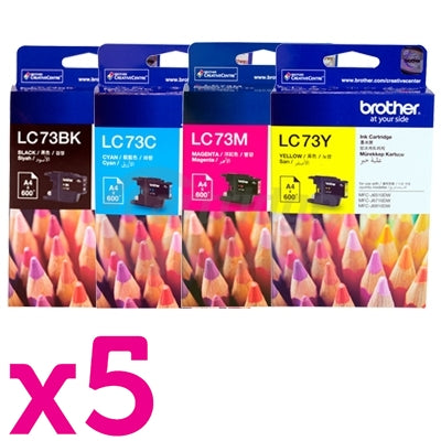 20 Pack Original Brother LC-73 Ink Combo [5BK+5C+5M+5Y]