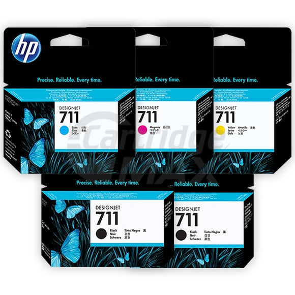 5 Pack HP 711 Original Inkjet Cartridges CZ130A-CZ132A, CZ133A / 3WX01A [2BK,1C,1M,1Y]