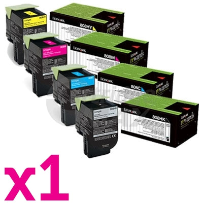 4 Pack Lexmark Original CX410 / CX510 Toner Cartridges High Yield - BK 4,000 pages, C/M/Y