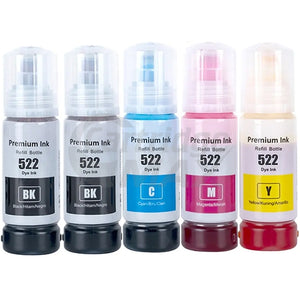 5-Pack Generic Epson T522 EcoTank Ink Bottle [2BK+1C+1M+1Y]