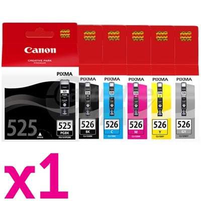 6-Pack Original Canon PGI-525 & CLI-526 Inkjet Combo [1BK,1PBK,1C,1M,1Y,1GY]