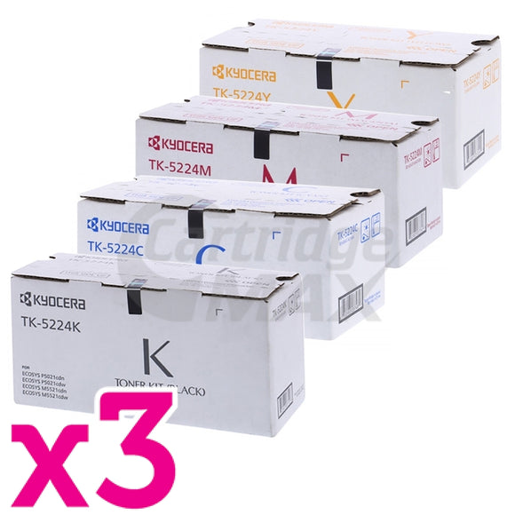 3 sets of 4 Pack Original Kyocera TK-5224 Toner Combo Ecosys M5521, P5021 [3BK,3C,3M,3Y]