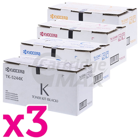 3 sets of 4 Pack Original Kyocera TK-5244 Toner Combo Ecosys M5526, P5026 [3BK,3C,3M,3Y]