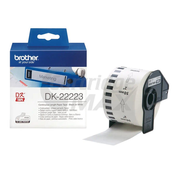 Brother DK-22223 Original Black Text on White Continuous Paper Label Roll 50mm x 30.48m