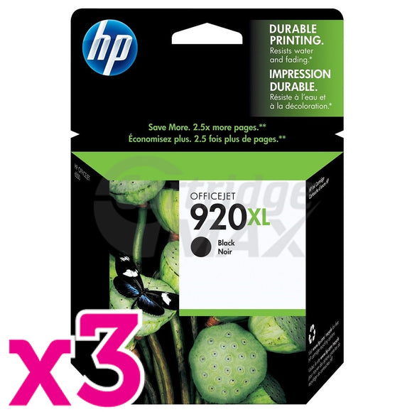 3 x HP 920XL Original Black High Yield Inkjet Cartridge CD975AA