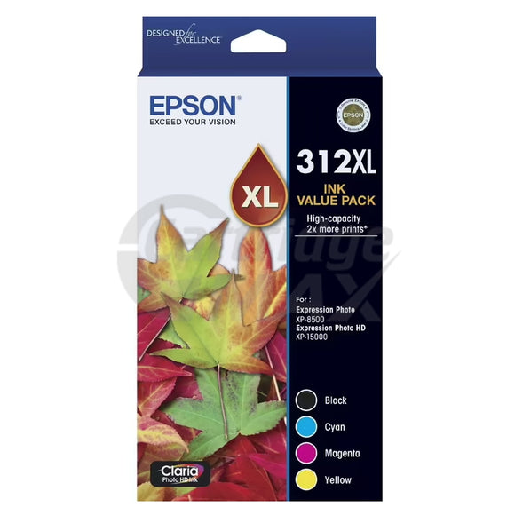 Epson 312XL (C13T183A92) Original High Yield Inkjet Cartridge CMYK Value Pack [1BK,1C,1M,1Y]
