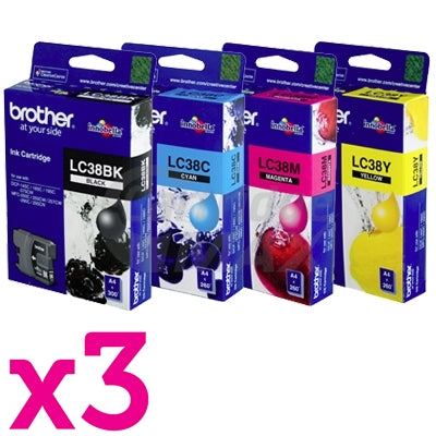 12 Pack Original Brother LC-38 Ink Combo [3BK+3C+3M+3Y]