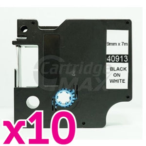 10 x Dymo SD40913 / S0720680 Generic 9mm Black Text on White Label Cassette - 7 meters