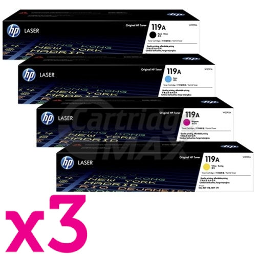 3 Sets of 4 Pack HP 119A W2090A-W2093A Original Toner Cartridges Combo [3BK,3C,3M,3Y]
