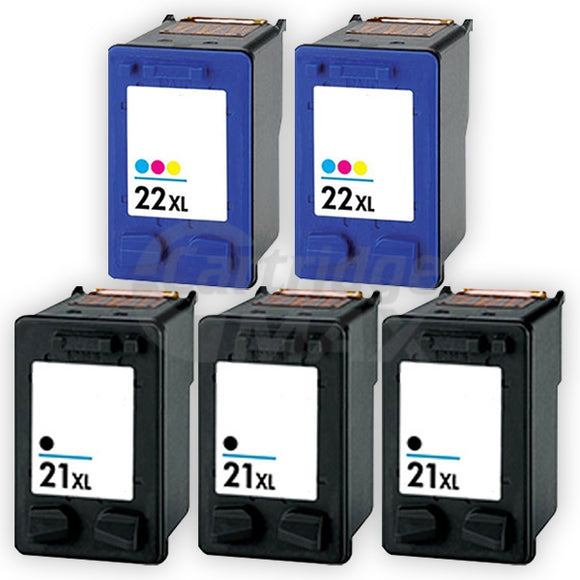 5 Pack HP 21XL + 22XL Generic Inkjet Cartridges C9351CA + C9352CA [3BK,2CL]