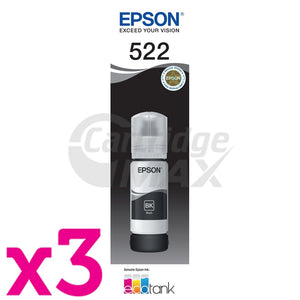 3 x Original Epson T522 EcoTank Black Ink Bottle [C13T00M192]