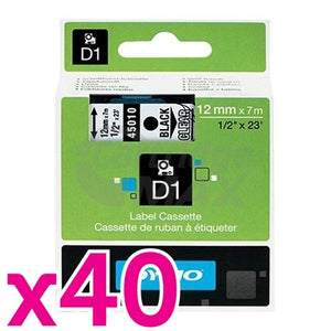 40 x Dymo SD45010 / S0720500 Original 12mm Black Text on Clear Label Cassette - 7 meters