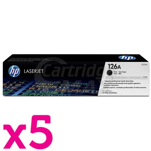 5 x HP CE310A (126A) Original Black Toner Cartridge  - 1,200 Pages