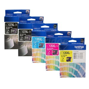 5 Pack Original Brother LC-137XL/LC-135XL High Yield Ink Combo [2BK+1C+1M+1Y]