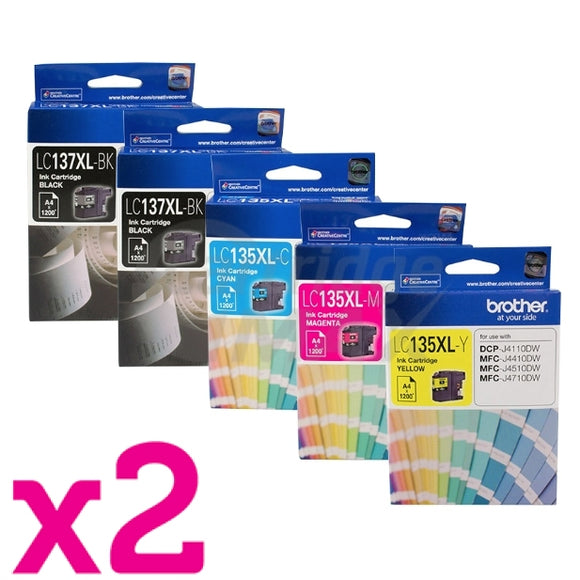 10 Pack Original Brother LC-137XL/LC-135XL High Yield Ink Combo [4BK+2C+2M+2Y]