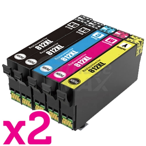 10 Pack Epson 812XL (C13T05E192-C13T05E492) Generic High Yield Ink Cartridge Combo [4BK,2C,2M,2Y]