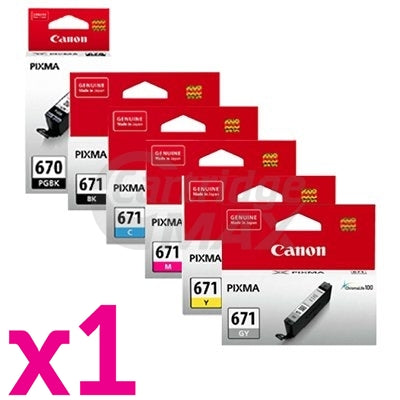 6 Pack Original Canon PGI-670, CLI-671 Inkjet Combo [1BK,1PBK,1C,1M,1Y,1GY]