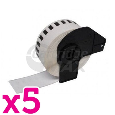5 x Brother DK-22214 Generic Black Text on White Continuous Paper Label Roll 12mm x 30.48m