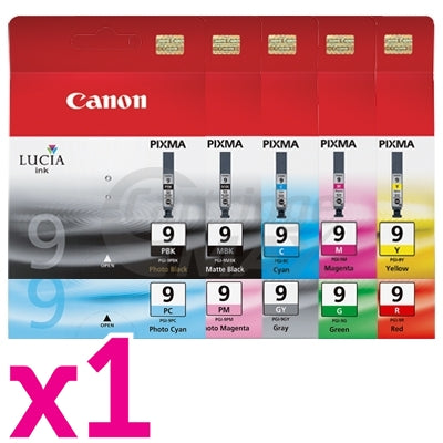 10-Pack Canon PIXMA Pro9500 PGI-9 Original InkJet Cartridge  [1MBK,1PBK,1C,1M,1Y,1PC,1PM,1GY,1G,1R]