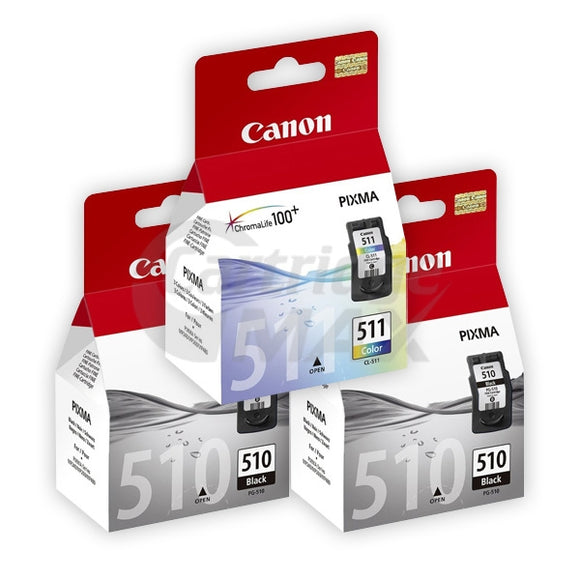 3 Pack Canon PG-510 CL-511 Original Ink Cartridges [2BK,1C]