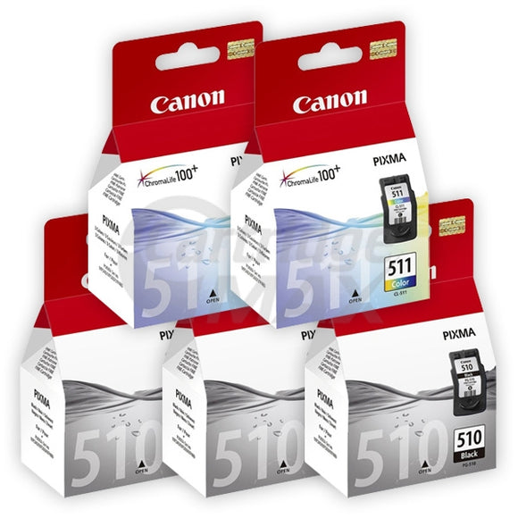 5 Pack Canon PG-510 CL-511 Original Ink Cartridges [3BK,2C]